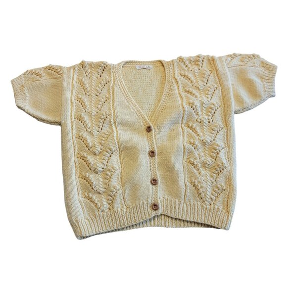 Sweaters - Vintage Hand Knit Wool Cardigan Sweater Cable Knit Beautiful Buttons Sz M / L